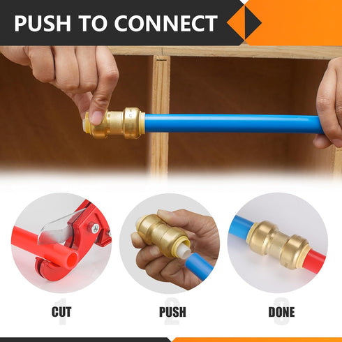 2-Pack Pushfit Slip/Repair Coupling, 1/2-Inch Push to Connect Plumbing Fittings with Disconnect Clip, Brass Push-fit Fittings for PEX, Copper, CPV...