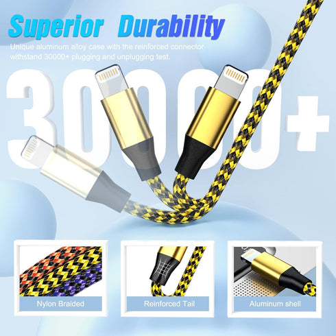 Lightning Cable MFi Certified 10FT 3Pack Long iPhone Charger Fast Charging Cord 10 Foot Nylon Braided Compatible with iPhone 14/13/12/11 Pro Max/X...