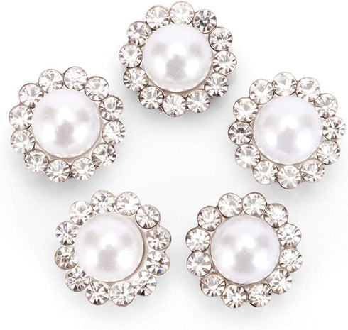 100Pcs Crystal Pearl Buttons, Round Flatback Rhinestone Beads Buttons with Diamond, DIY Craft Sewing Fasteners Accessories for Jewelry Making, Clo...