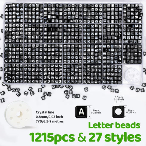 beads, 1215 Square Letter Beads kit, 6x6mm Acrylic Beads,28 Grids Letter Beads for Jewelry Making, Alphabet Beads,kandi beads,beads for bracelets ...