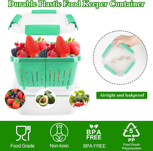 50oz Berry Keeper Fruit Storage Container for Fridge, Fresh Food Produce Saver Containers with Removable Drain Colander, Vegetable Lettuce Keeper ...