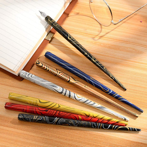 Professional Manga Gothic Pen Dip Pen Calligraphy Drawing Pen Kit, 7 Pen Holders Handles, 12 Nibs (7 Fountain Pen Nib, 5 Flat Nib) - 7 Pcs C...