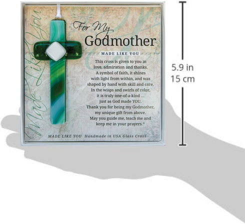 Handmade in USA Glass Cross with Sentiment for Godmother from Goddaughter/Godson/Godchild- Godmother Gift for Christmas/Baptism/Mothers Day/Confir...