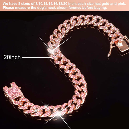 Dog Chain Collar Diamond Link Dog Collar Walking Dog Necklace Metal Cat Chain with Secure Buckle Pet Crystal Collar for Small Medium Large Dogs Ca...