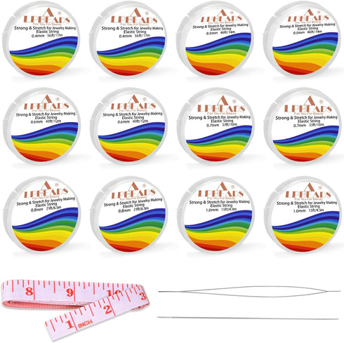 Elastic Bracelet String Cord, LPBeads 12 Rolls 6 Different Sizes Crystal Clear Stretchy Elastic Bead String for Bracelets, Jewelry Making and Clay...