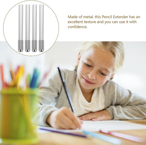 TEHAUX 5pcs Pencil Extenders, 4inch Stainless Steel Pencil Lengthener Adjustable Charcoal Pencil Stand Pen Sleeve Extender Pencil Extender Holder ...