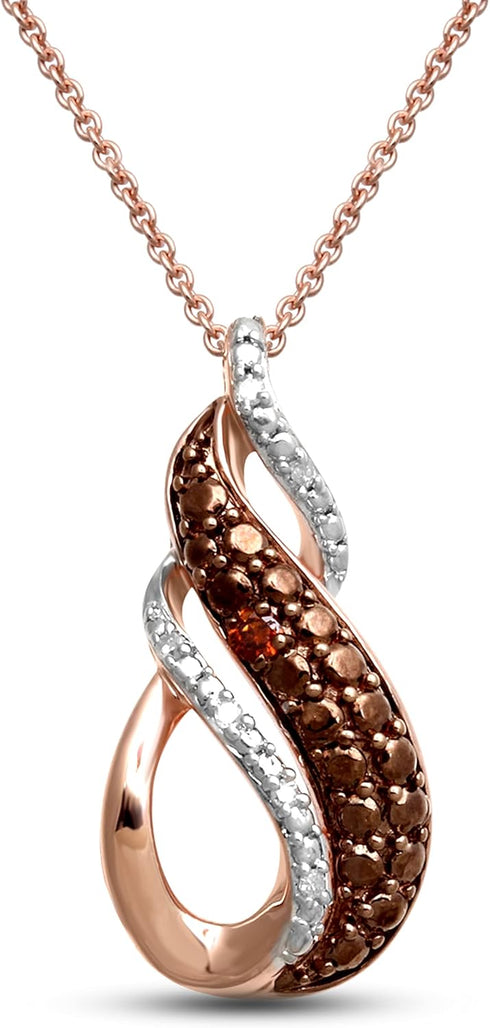 Jewelili Rose Gold over Sterling Silver Natural White and Orange Cognac Diamonds Twisted Pendant Necklace 18" Cable Chain...