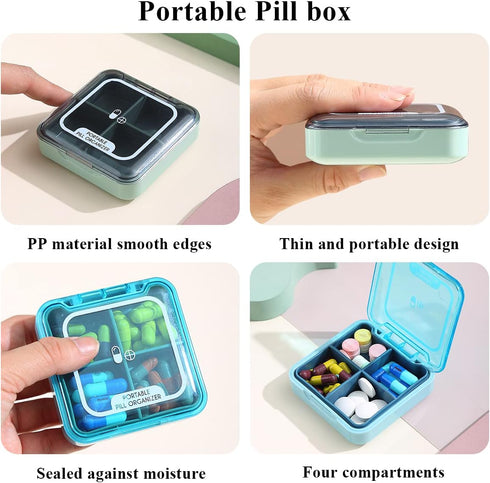 Berglander Travel Pill Organizer Pack of 3, 4 Compartments Medicine Organizer, Waterproof Pill Box, Portable Daily Small Pill Case for Medicines, ...