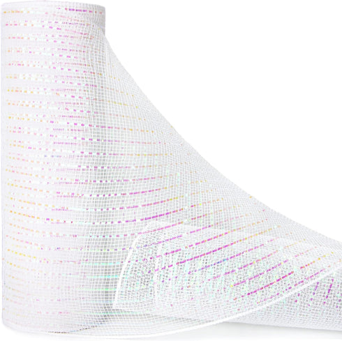 Craig Bachman 10" Iridescent Foil Mesh: White (10 Yards) Craft Floral Arrangement Wreath, Garland, Swags, Decorating Mesh Fabric Ribbon...
