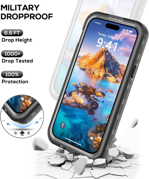 for iPhone 15 Plus Waterproof Case with Built-in Screen Protector, Shockproof Dustproof Full Body Protective IP68 Waterproof Phone Case for iPhone...
