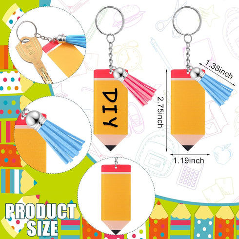 12 Pcs Back to School Gifts Bulk for Teachers Inspirational Pencil Keychains Appreciation Gift DIY Keychains Charms with Tassel Acrylic Key Rings ...