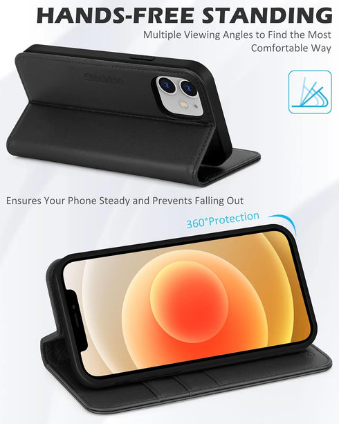 SHIELDON Case for iPhone 12/12 Pro 5G, Genuine Leather Wallet Case Magnetic RFID Blocking Credit Card Holder Kickstand Shockproof Cover Compatible...