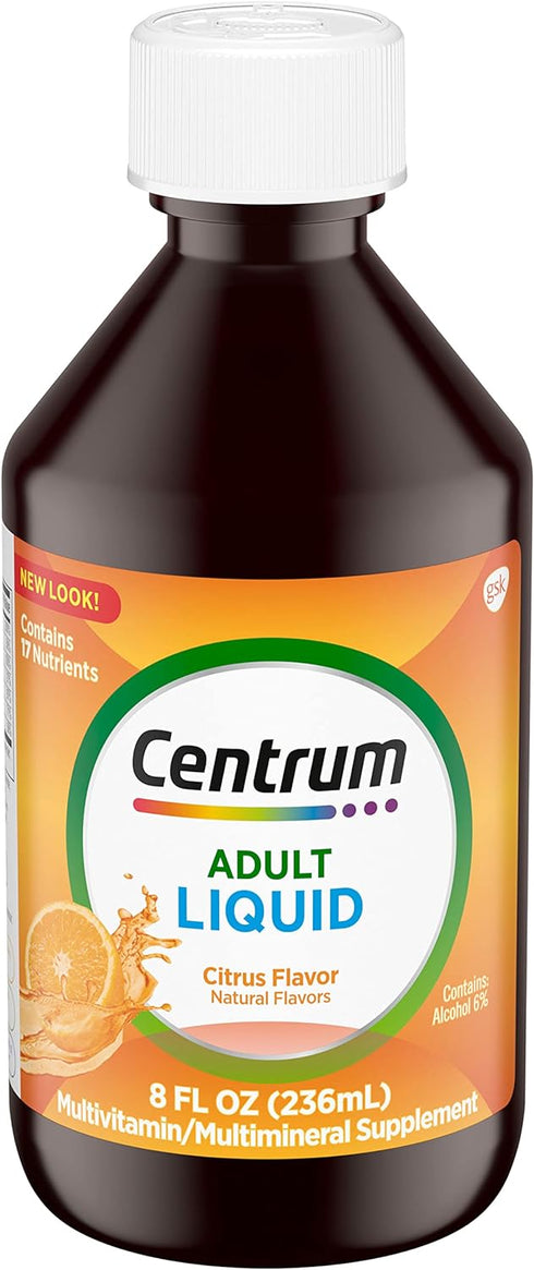 Centrum Liquid Multivitamin for Adults, Multivitamin/Multimineral Supplement with B Vitamins and Antioxidants, Citrus Flavor - 8 Fl Oz...