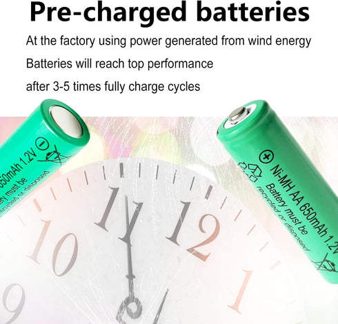 12 Counts AA 650mAh NiMH Rechargeable Batteries,1.2V Double A Battery for Outside Solar Lawn Light...