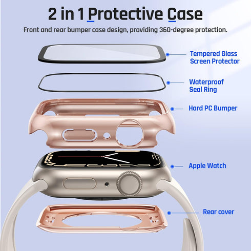 Goton 2 in 1 Waterproof Case for Apple Watch Screen Protector 44mm SE 2nd Gen Series 6 5 4 SE, 360 Protective Glass Face Cover + Back Frame for iW...