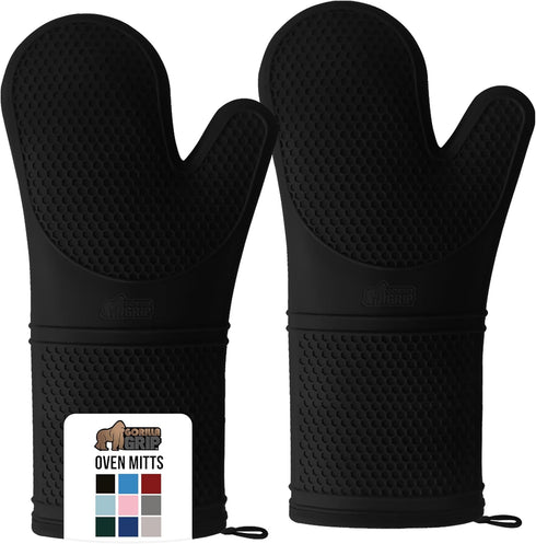 GORILLA GRIP BPA-Free Soft Silicone Oven Mitts, 14.5x8.3, Heat Resistant and Waterproof Cooking Gloves, Thick Cotton Lining, Flexible Gripping for...