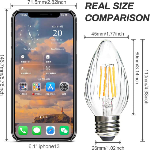 ROMANJOY F15 4W LED Light Bulbs, LED Porch Light Bulbs, E26 Medium Base, Dimmable 2700K Warm White LED Post Bulb 40w Equivalent, Outdoor Decorativ...