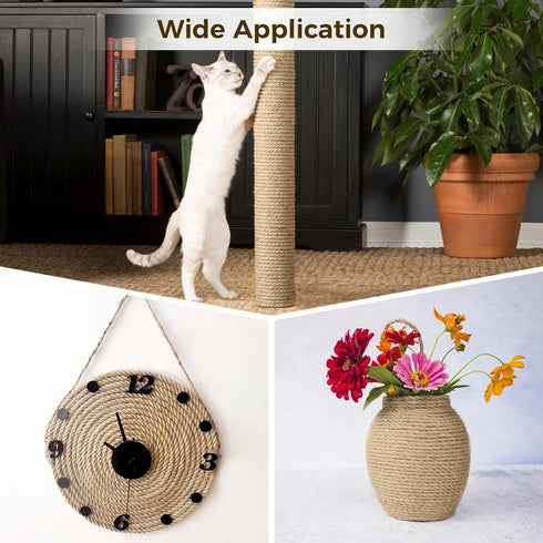 Cat Scratcher Replacement Rope, 33FT Natural Hemp Rope, 1/6" Thickness DIY Hemp Rope for Handicrafts, Cat Tower Repair Rope Cat Tree Rope Replacem...