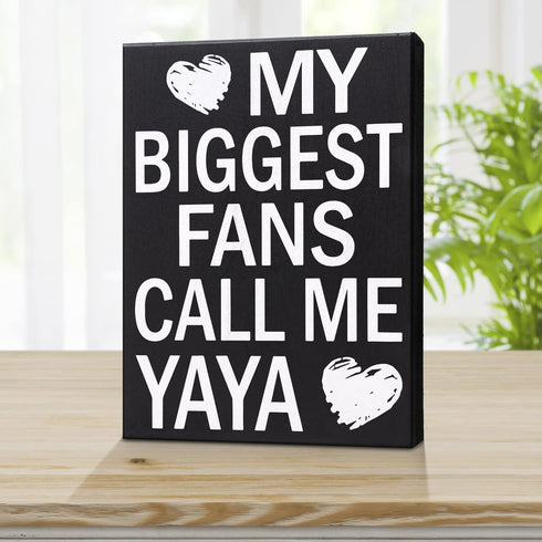 JennyGems Gift for Yaya - My Biggest Fans Call Me Yaya Wooden Sign - Rustic Wall and Shelf Decor, Greek Grandmother...