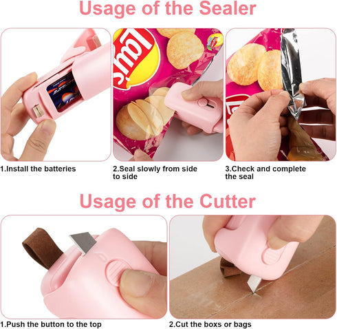 Mini Bag Sealer, Kenossion Chip Bag Sealer - Bag Sealer Heat Seal with Cutter & Magnet, Portable Mini Sealing Machine to Reseal Plastic Bags & Kee...