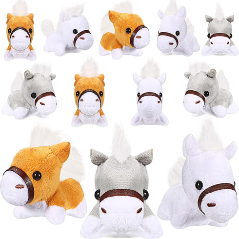 Stuffed Horse, 12 Pieces Assorted Toy Figures, Plush Animals for Holiday Party Favors, 3.2 x 3 Inch...