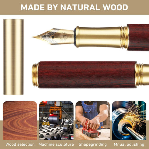 Vintage Wooden Mini Fountain Pen, Short Pocket Travel Fountain Pen Fine Nip Pen Fancy Pens Smooth Writing with 15 Pcs 2.6mm Black Ink Cartridges f...