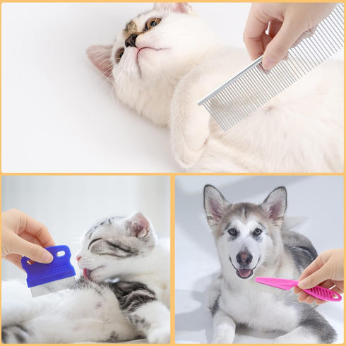 Tick Removal Tool for Dogs, Cat Comb for Shedding, Stainless Steel Pet Hair Grooming Comb Kit, Tear Stain Remover Comb for Small Dogs(10 Pack)...