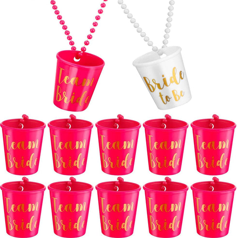 Shot Necklace,Bridal Shot Glass Necklace,Necklace Shot Glasses,Pink and White with Gold Foil for Bachelorette Party Bridal Party Necklaces 12 PCS ...