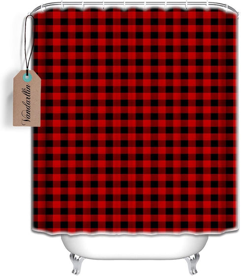 Vandarllin Extra Long 72x84 Inches Shower Curtain Washable,Water Repellent,Rustic Red Black Buffalo Check Plaid Pattern Print...