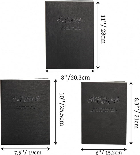 Elsjoy Set of 3 Sketchbook & Drawing Notebook, A5/A4/B5 Blank Sketch Book Travel Journal Notebook with Thick Paper for Drawing & Sketching, Black,...