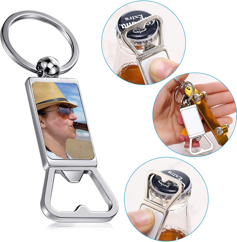 6 Pieces Sublimation Blanks Keychains Metal Bottle Opener Blank Key Rings Aluminum Heat Transfer Rectangle Sublimation Keychains for Man Custom Pe...