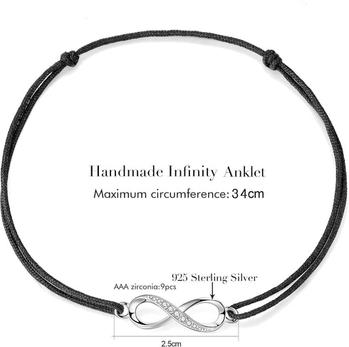 Infinity Anklet for Women Ladies ZENI Soft Skin-friendly Rope Ankle Bracelets Handmade 34cm Adjustable Love Friendship Summer Bracelet Gifts for W...