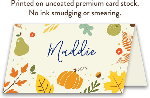 Koko Paper Co Thanksgiving Place Cards with Pumpkin and Autumn Foliage. Pack of 50 Tent Style Cards for Thanksgiving and Other Fall, Autumn Events...