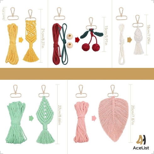 AceList DIY Macrame Kit for Adults, 5 Pcs Keychain with Cord, Boards, Pins & Instruction, Giftable Styles & Video...