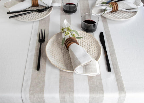 Solino Home Linen Table Runner 36 Inches - Cabana Stripe 100% Pure Linen Natural and White Table Runner 14 x 36 Inch Ideal for Dresser and Coffee ...