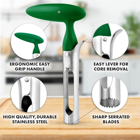 Zulay Premium Apple Corer - Easy to Use Durable Remover for Pears, Bell Peppers, Fuji, Honeycrisp, Gala and Pink Lady Apples - Stainless Steel Cup...