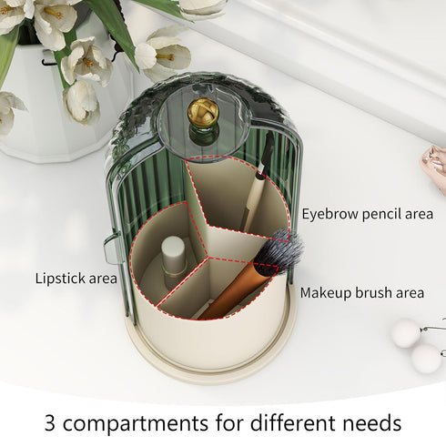 Makeup Brush Holder with Dustproof Cover 360 Rotating Makeup Brush Organizer for Vanity Bathroom, Green...