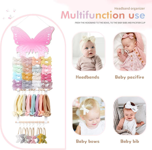 POVETIRE Headband Holder Bow Holder for Girls Hair Bows,Butterfly Hair Accessories Organizer Storage Wall Hanging Display for Nursery Toddler Girl...