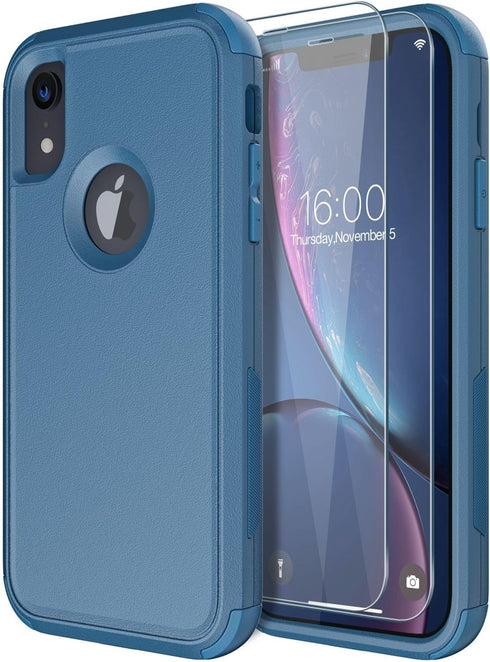 Diverbox Designed for iPhone Xr case with Screen Protector Heavy Duty Shockproof Shock-Resistant Cases for Apple iPhone Xr Phone (Blue+Screen Prot...