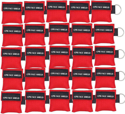 25pcs CPR Face Shield Mask Keychain Keying CPR Face Shields Pocket Mask for First Aid or CPR Training (Red-25)...