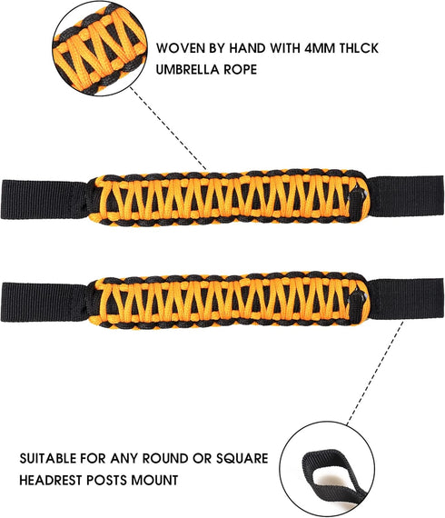 Headrest Grab Handles for Jeep Wrangler, Toyota Tacoma, Trucks, SUV, Ford Bronco - Paracord Handles, Universal, Yellow, 1 Pair...
