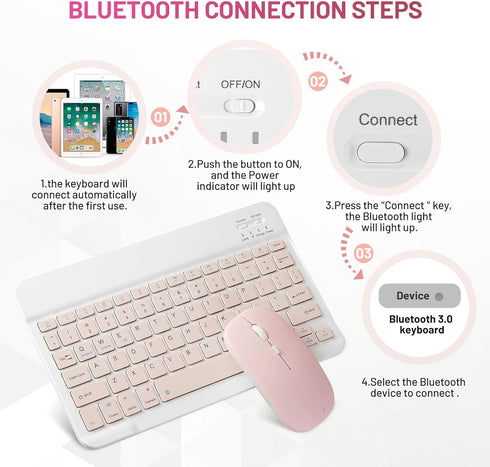 Bluetooth Keyboard and Mouse Combo Rechargeable Portable Wireless Keyboard Mouse Set for Apple iPad iPhone iOS 13 and Above Samsung Tablet Phone S...