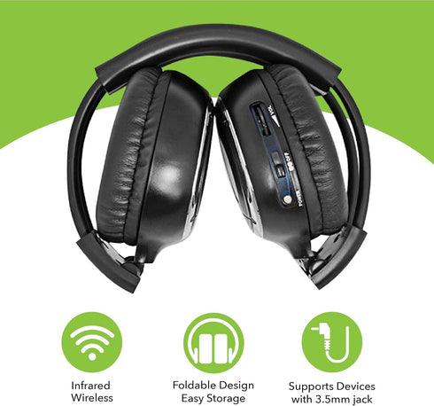 RP Accessories IR-2008B Infrared Wireless Headphones, 2-Channel Folding Universal Rear Entertainment System IR Headphone for Car TV and DVD Player...