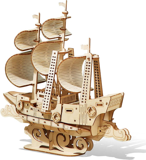 3D Wooden Sailboat Puzzle for Adults Wood Block Puzzle-Model Building Kit-Gift for Birthday/Father's Day...