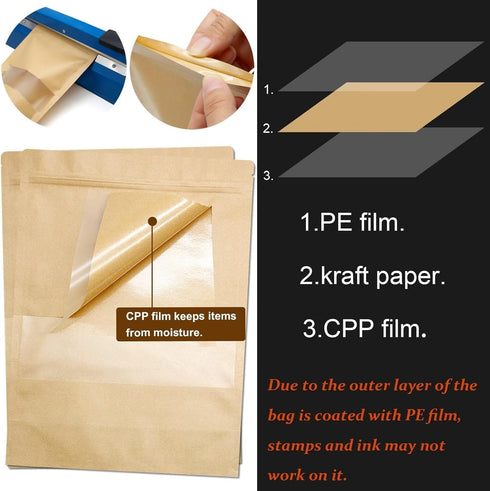 Blisstime Stand Up Pouches, 50 Pack Kraft Paper Bags with Matte Window and Tear Notch Resealable Bags for Small Business Home Use (3.5 X 5.5 Inche...