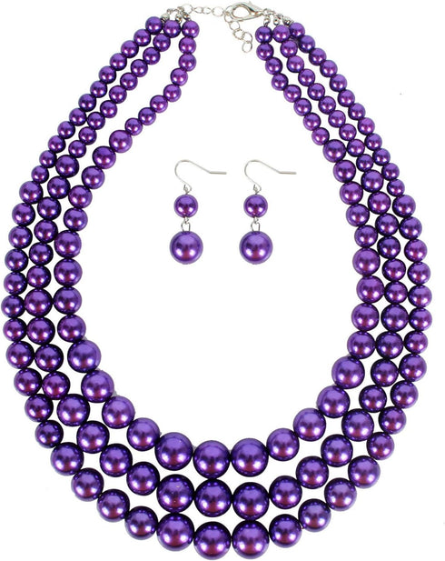 YERTTER Vintage 1920s Large Pearl Collar Choker Necklace Earrings Set Simulated Pearl Statement Necklace Multi Strand Pearl Necklace Costume Jewel...