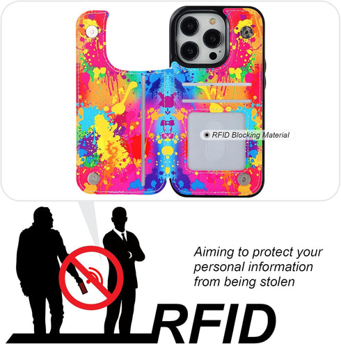 HAOPINSH for iPhone 14 Pro Wallet Case with Card Holder, Colorful Graffiti Pattern Back Flip PU Leather Kickstand Card Slots Case for Women Girls,...