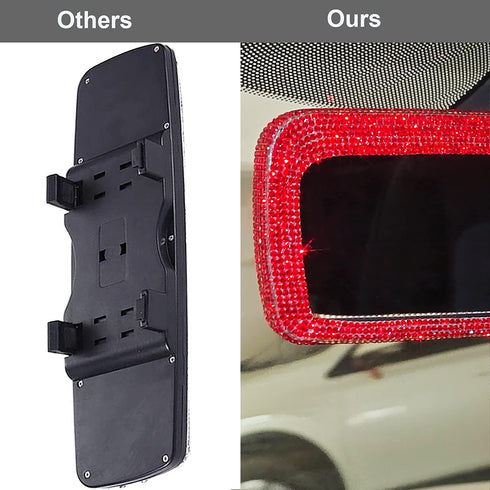 Bling Car Mirror Rhinestone Car Rear View Mirror for Women Rear View Mirror Glitter Shining Car Mirror (Red-Crown)...