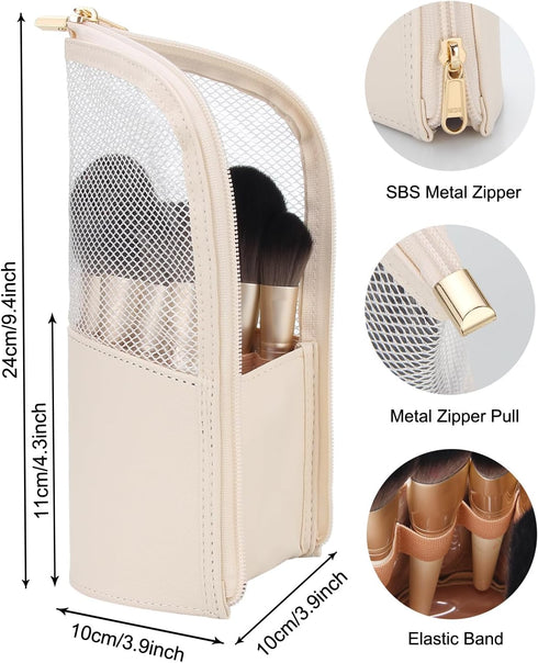 MONSTINA Makeup Brush Organzier Bag,High Capacity Portable Stand-Up Makeup Brush Holder,Professional Artist Makeup Brush Sets Case Waterproof Dust...