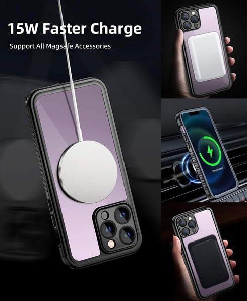 Beeasy for iPhone 14 Pro Max Case (6.7") Waterproof, Compatible with MagSafe, Outdoor Phone Case 360 Degree Protective Case, Shockproof Dustproof ...